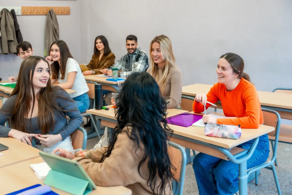 Students interacting during class